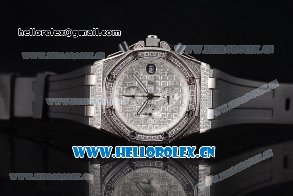 Audemars Piguet Royal Oak Offshore Seiko VK67 Quartz Steel/Diamonds Case with Silver Dial and Arabic Numeral Markers Black Rubber Strap - Click Image to Close